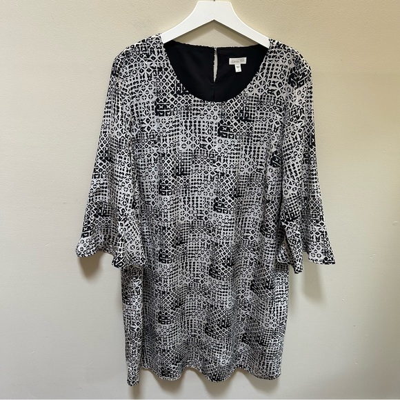 Garnet Hill~ new ~ Silk Geometric Print 3/4 Sleeve Lined Shift Dress in size 18 - Picture 1 of 9